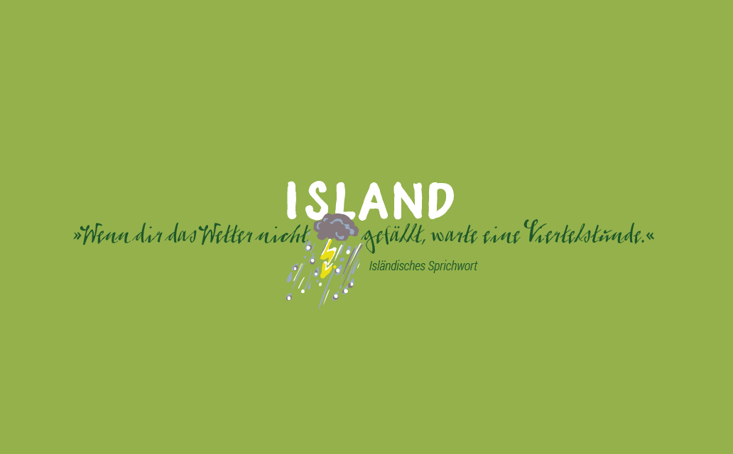 Illustrated icelandik saying, presented in an editorial design project called „illustrated treasure maps“